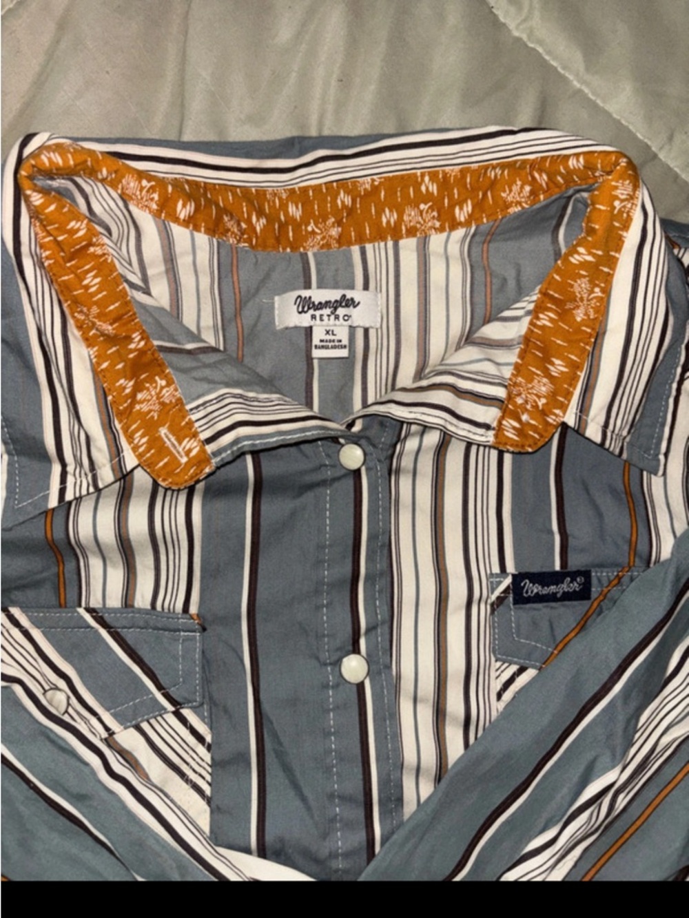 Wrangler Striped Button-Up Shirt in Blue, White & Brown